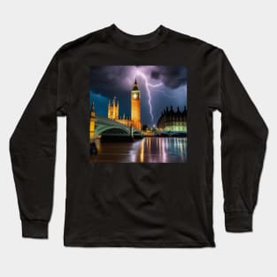 Iconic World Landmarks During A Thunderstorm: Big Ben London Long Sleeve T-Shirt